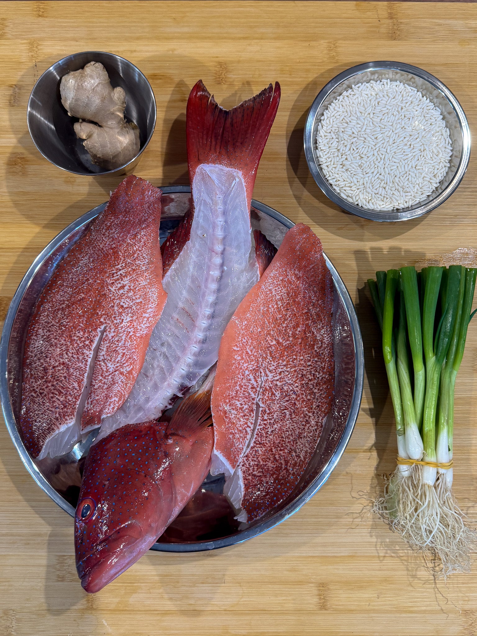 coral trout & ginger congee ingredients