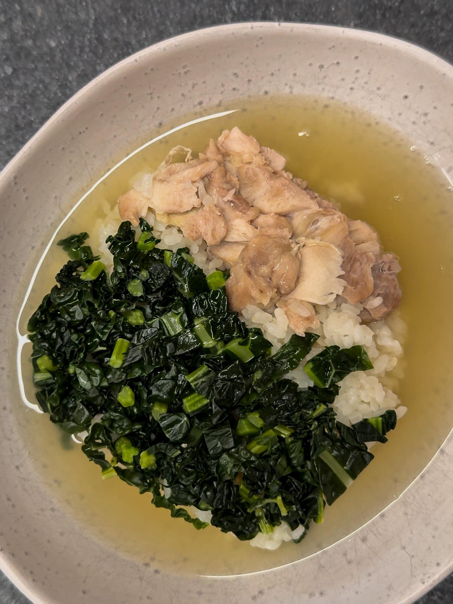 Chicken & greens brothy rice nourishing post partum